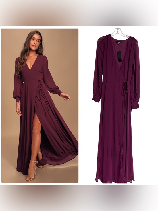 Lulus Dresses & Skirts - New Lulus My Whole Heart Plum Long Sleeve V-Neck Wrap Maxi Dress